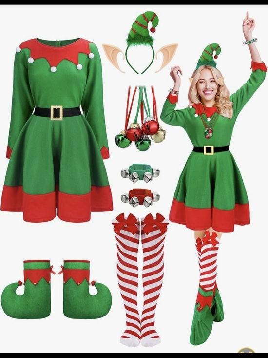 Suhine Other - Holiday Elf Costume Dress Set for Women in Green and Red #1353